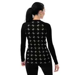 Stylish women's rash guard for surfing and swimming.