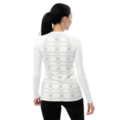 Close-up of Tribal Tapestry pattern on Women's Rash Guard