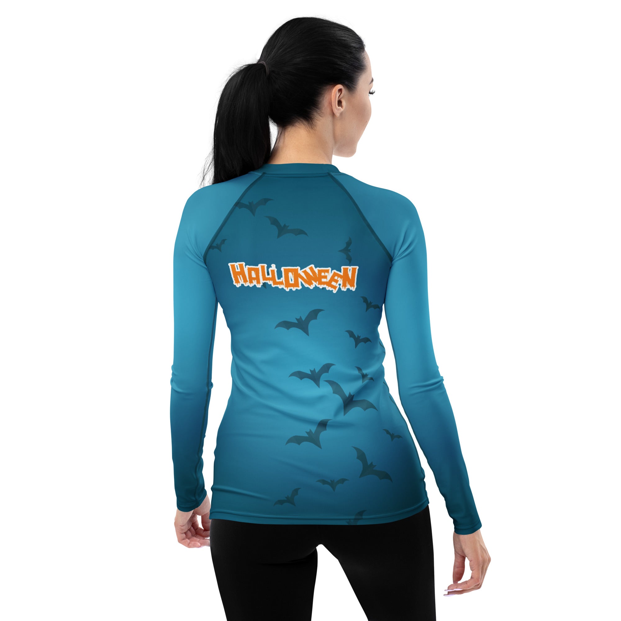 Sleek Women's Rash Guard with Black Cat Print
