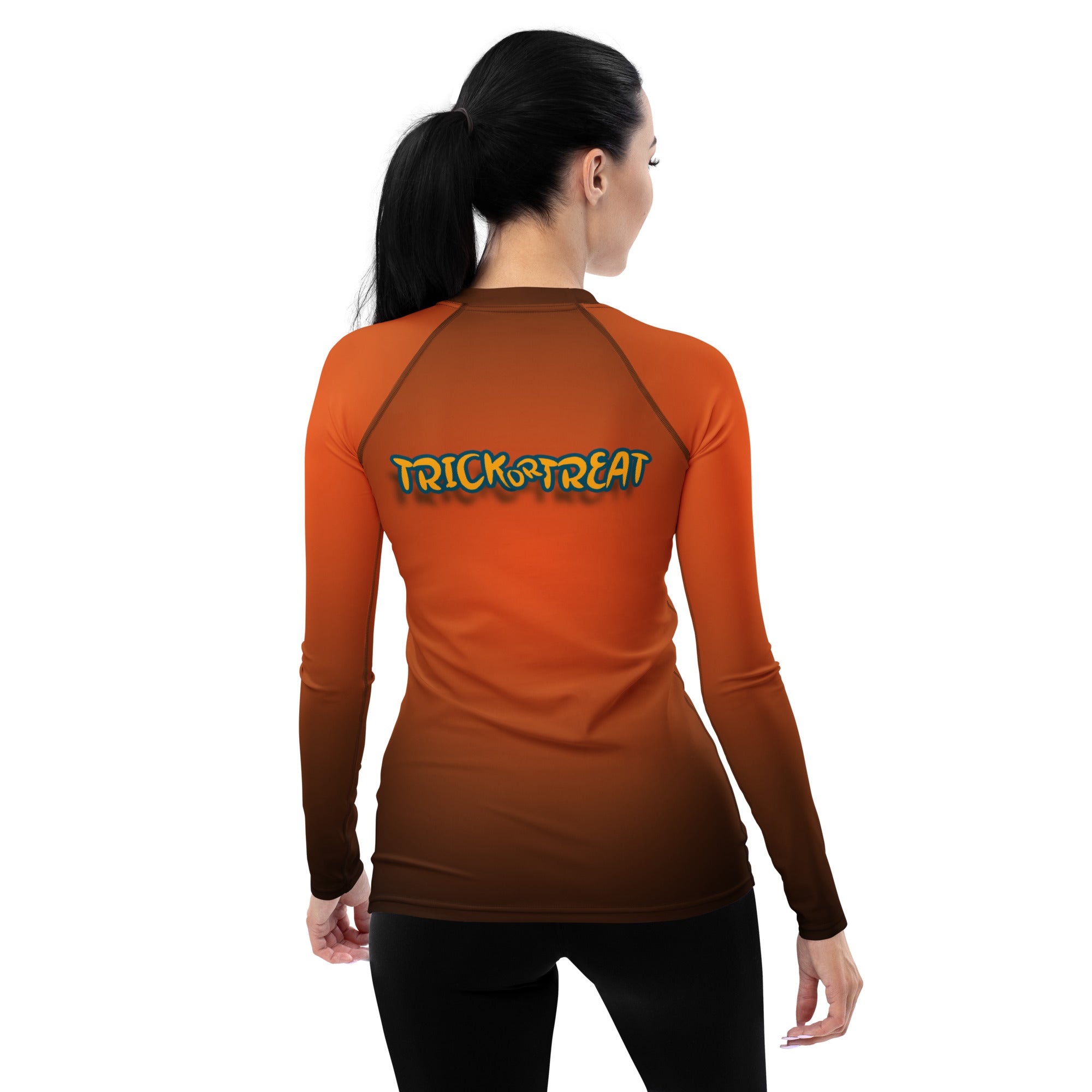 Back view of the Creepy Candy Women's Rash Guard showcasing its design.

