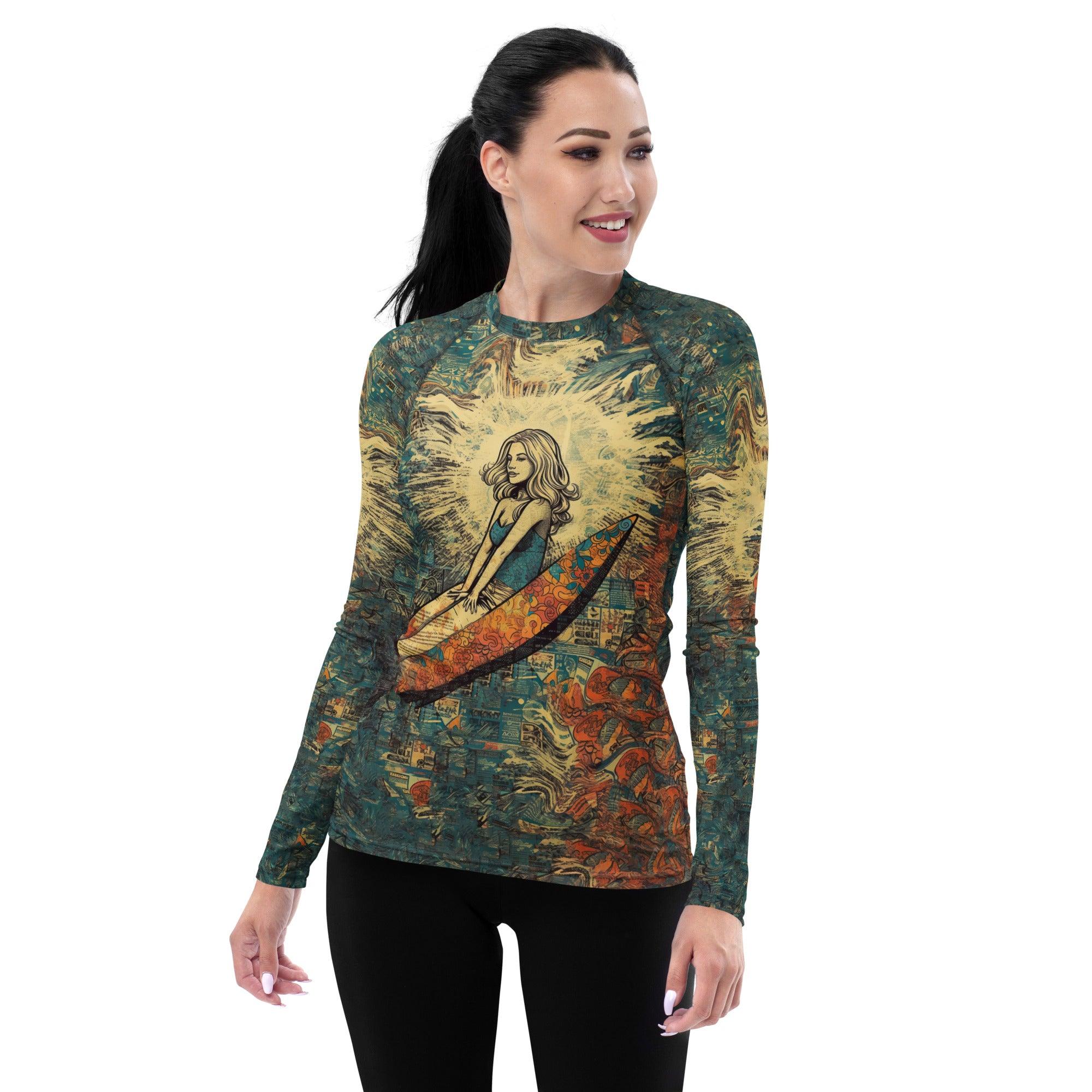 Elegant Surfing 1 28 Women's Rash Guard with premium UV protection for active beach days.