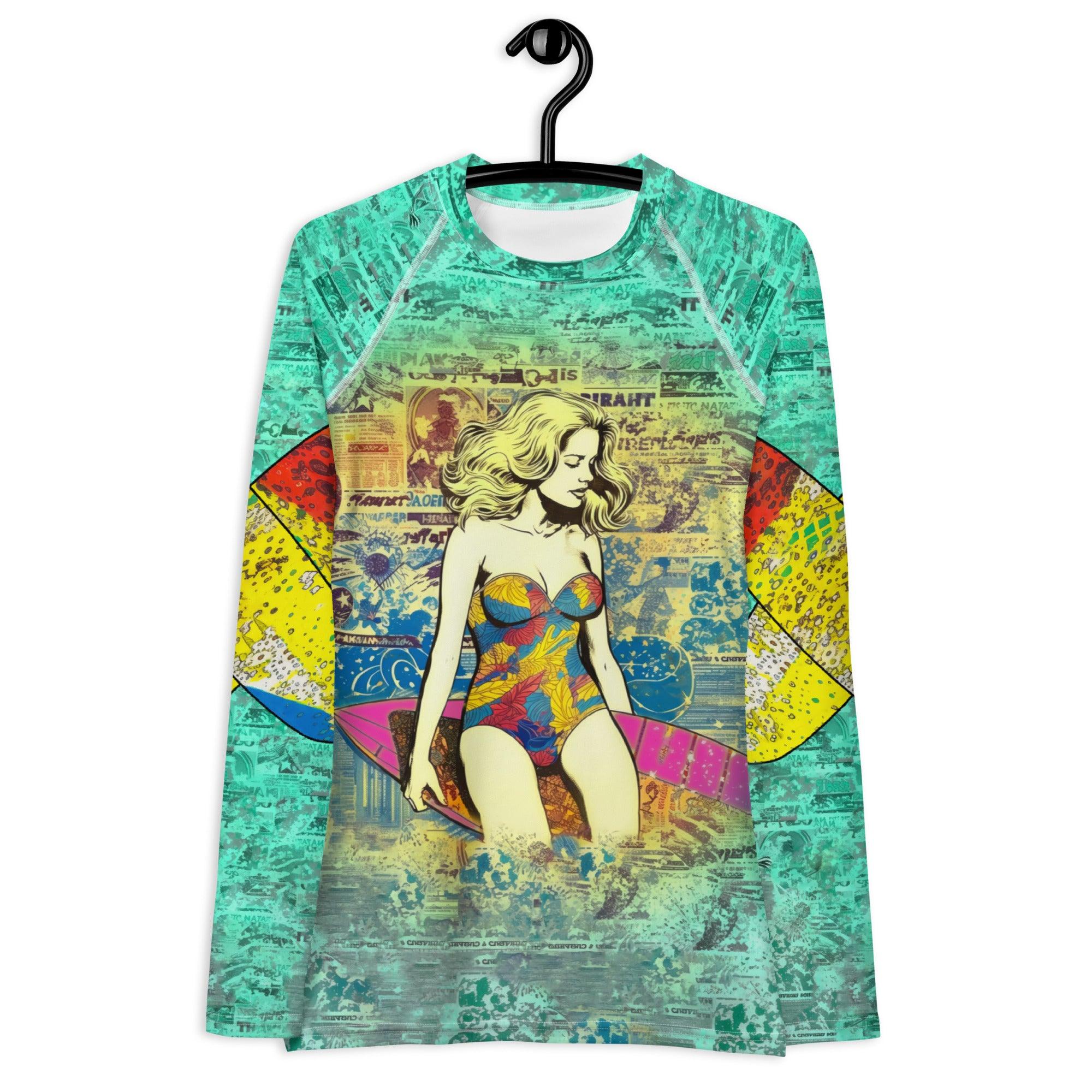 Elegant Surfing 1 23 Women's Rash Guard, blending functionality with surf fashion.