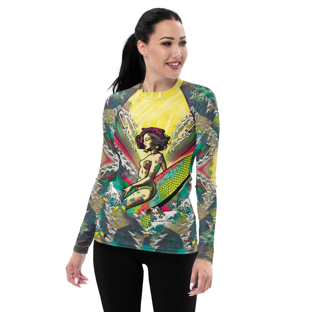 Stylish Surfing 1 50 Women's Rash Guard with ultimate UV protection for serious surfers.