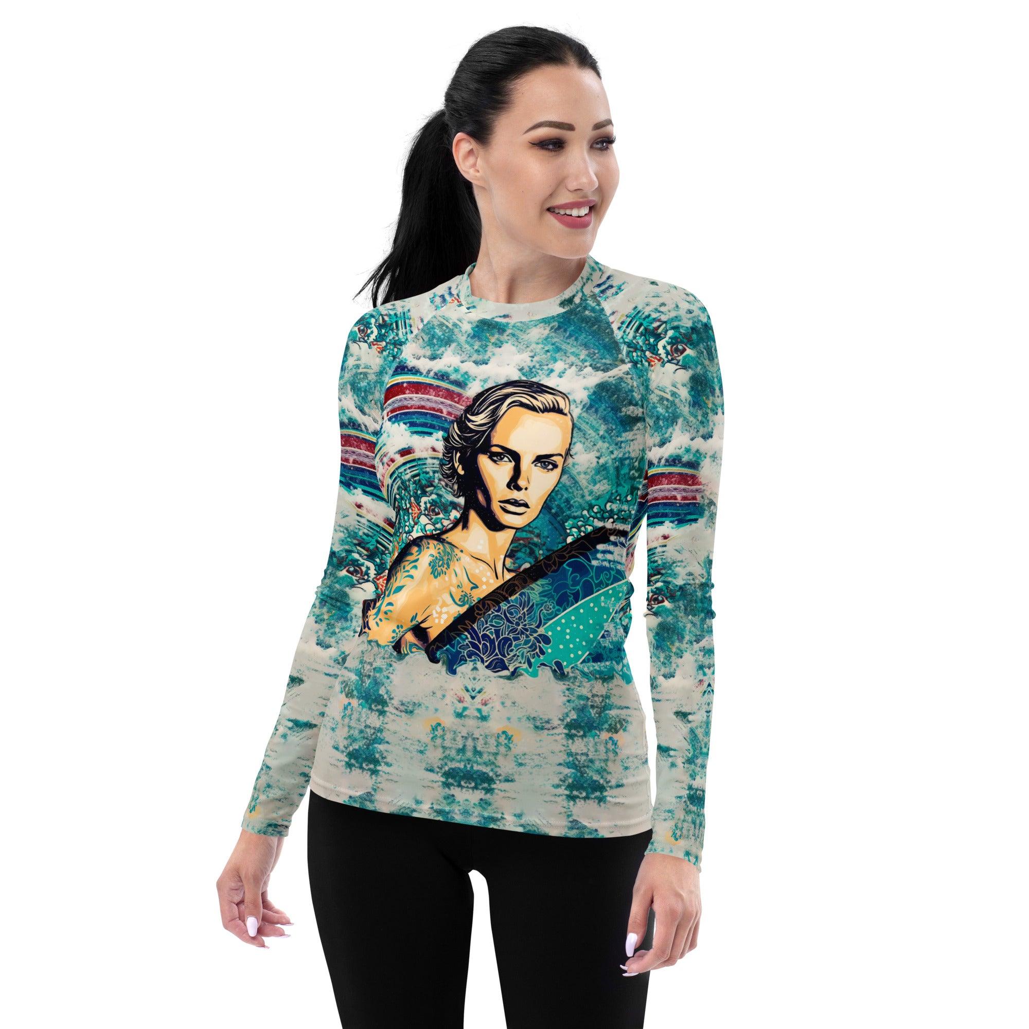 Tropical Swells All-Over Print Women's Rash Guard Embrace The Tropical Waves - Beyond T-shirts