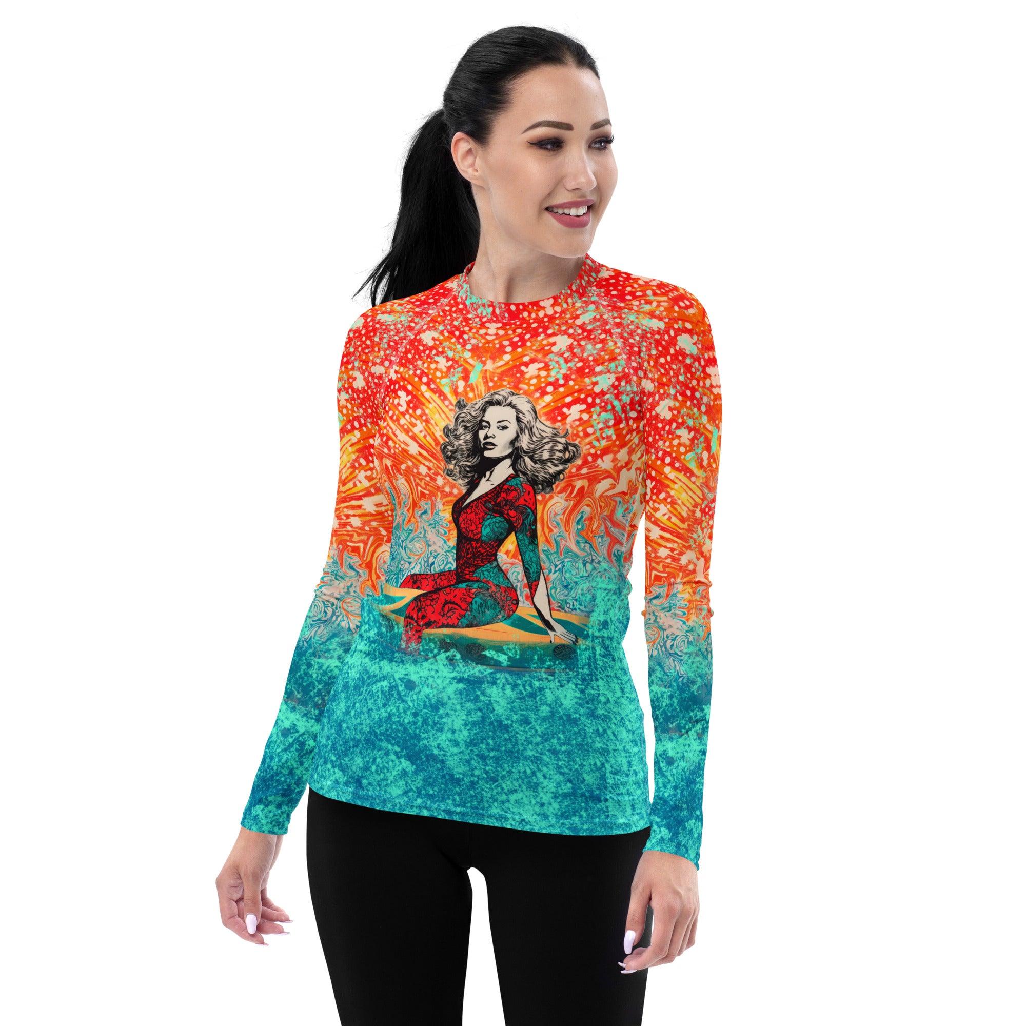 Beach Bliss All-Over Print Women's Rash Guard Ride The Waves - Beyond T-shirts