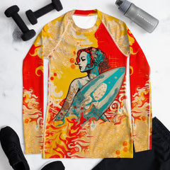 Surfing Solitude All-Over Print Women's Rash Guard Find Your Peace By The Sea - Beyond T-shirts