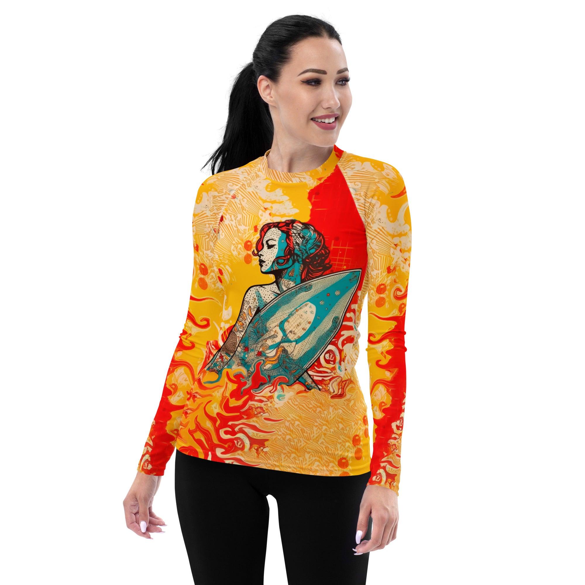 Surfing Solitude All-Over Print Women's Rash Guard Find Your Peace By The Sea - Beyond T-shirts