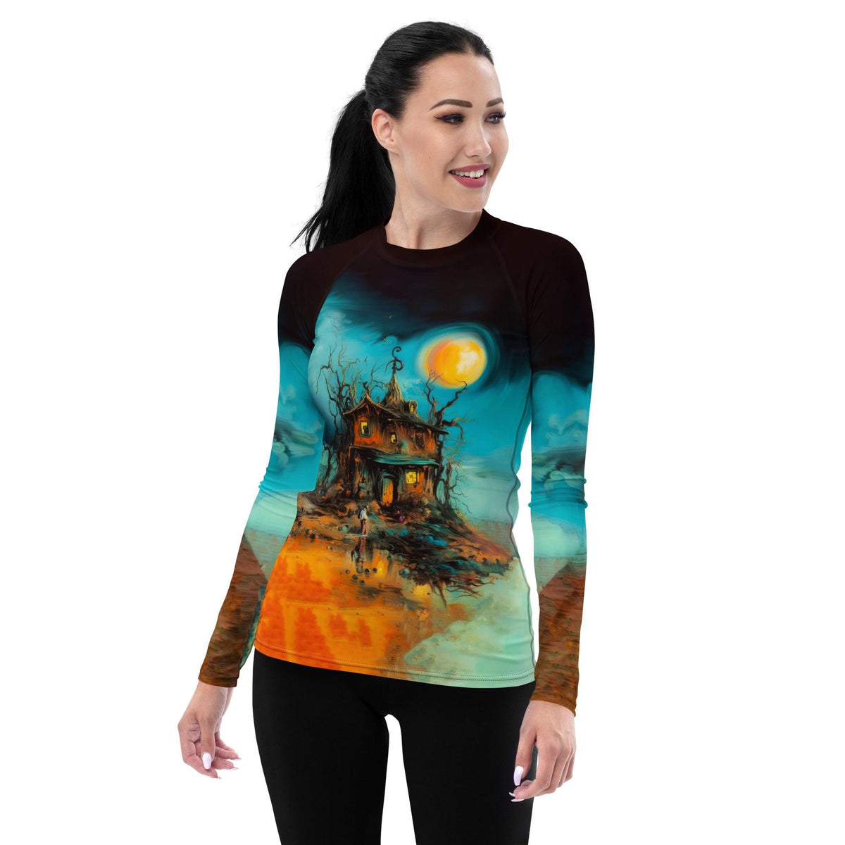 Haunted Night All-Over Print Women's Rash Guard - Embrace Halloween By The Sea - Beyond T-shirts