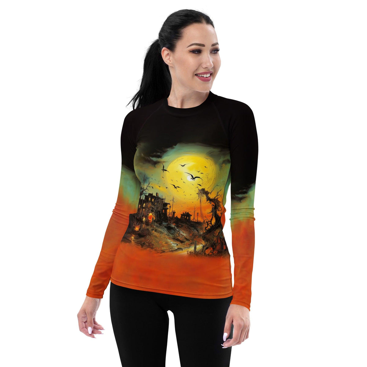 Ghoulish Waves All-Over Print Women's Rash Guard Conquer The Beach And Halloween - Beyond T-shirts