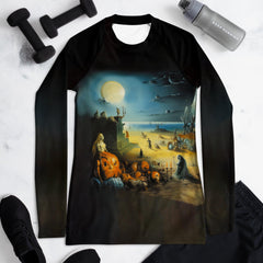 Pumpkin Patch Waves Women's Rash Guard Surf Into Halloween Adventure - Beyond T-shirts