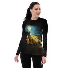 Pumpkin Patch Waves Women's Rash Guard Surf Into Halloween Adventure - Beyond T-shirts