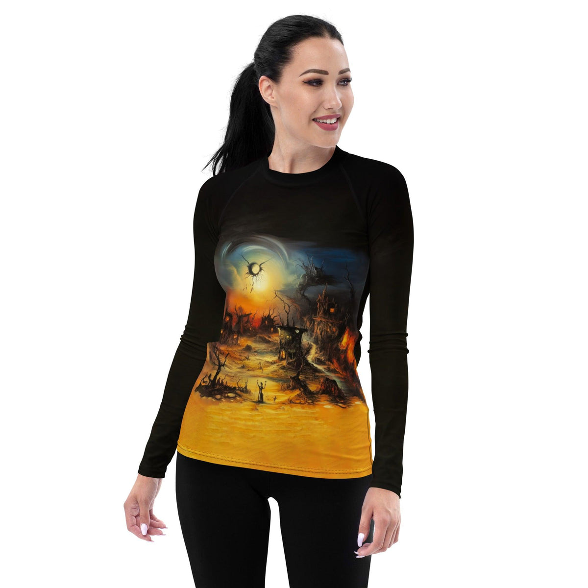 Witchy Shores All-Over Print Women's Rash Guard Embrace Halloween Enchantment - Beyond T-shirts