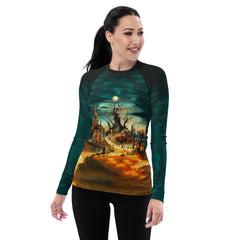 Midnight Surf Magic Women's Rash Guard Ride The Halloween Waves - Beyond T-shirts