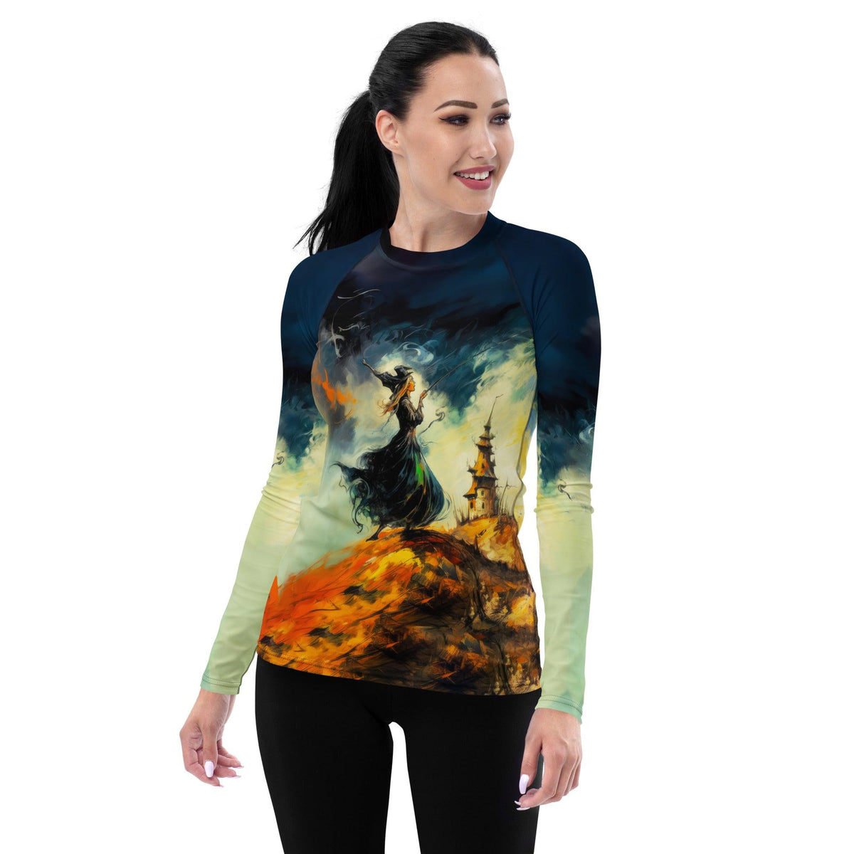 Eerie Moonlit Beach All Over Print Women's Rash Guard Embrace Halloween Nights - Beyond T-shirts