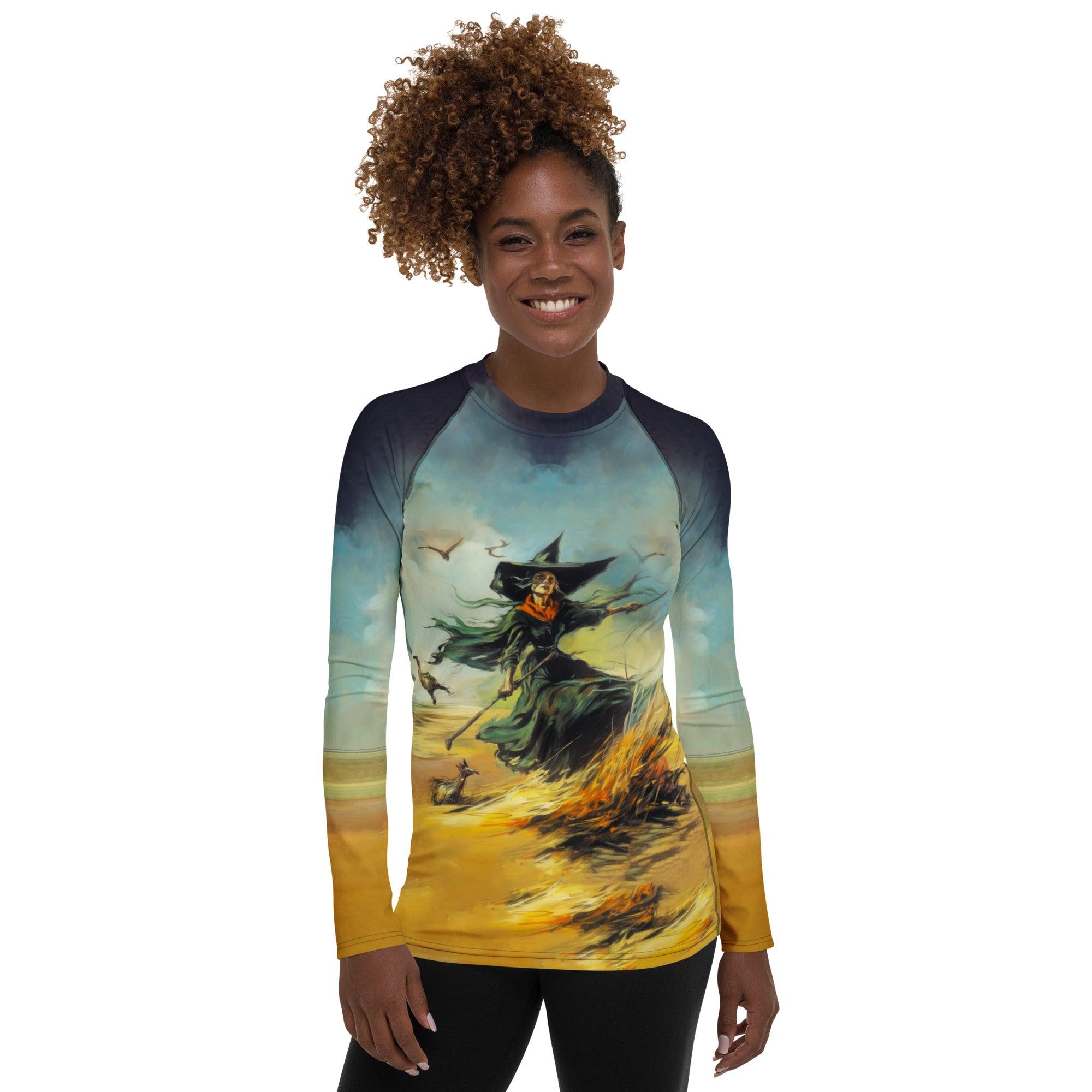 Pumpkin Patch Surfing All Over Print Women's Rash Guard Ride The Halloween Wave - Beyond T-shirts