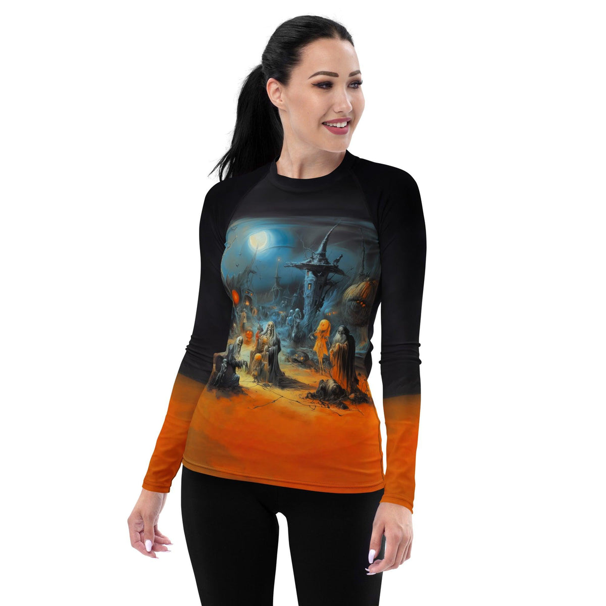 Enchanted Surfing All Over Print Women's Rash Guard Embrace Halloween Magic - Beyond T-shirts