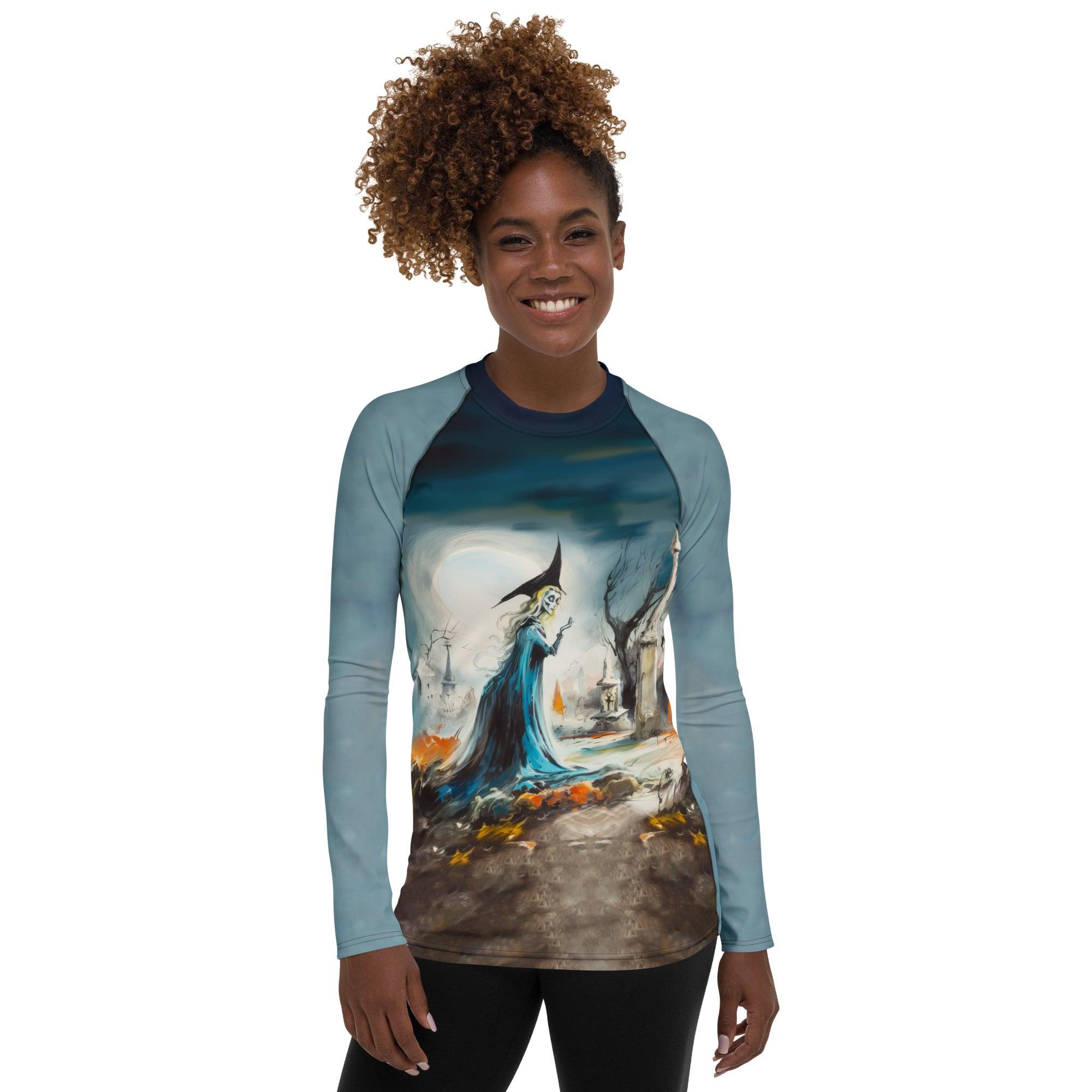 Moonlit Halloween All-Over Print Women's Rash Guard Ride The Night's Spirit - Beyond T-shirts