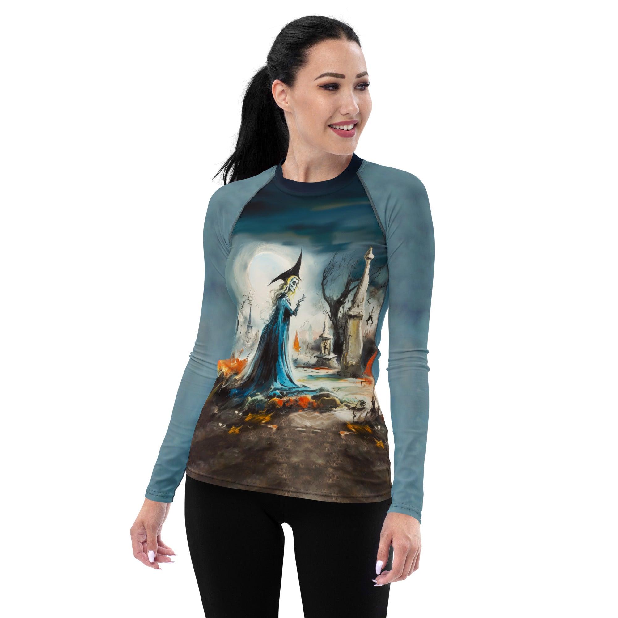 Moonlit Halloween All-Over Print Women's Rash Guard Ride The Night's Spirit - Beyond T-shirts