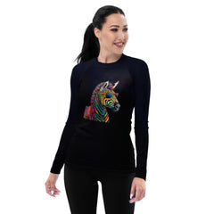 Zebra Elegance All-Over Print Women's Rash Guard" - Beyond T-shirts