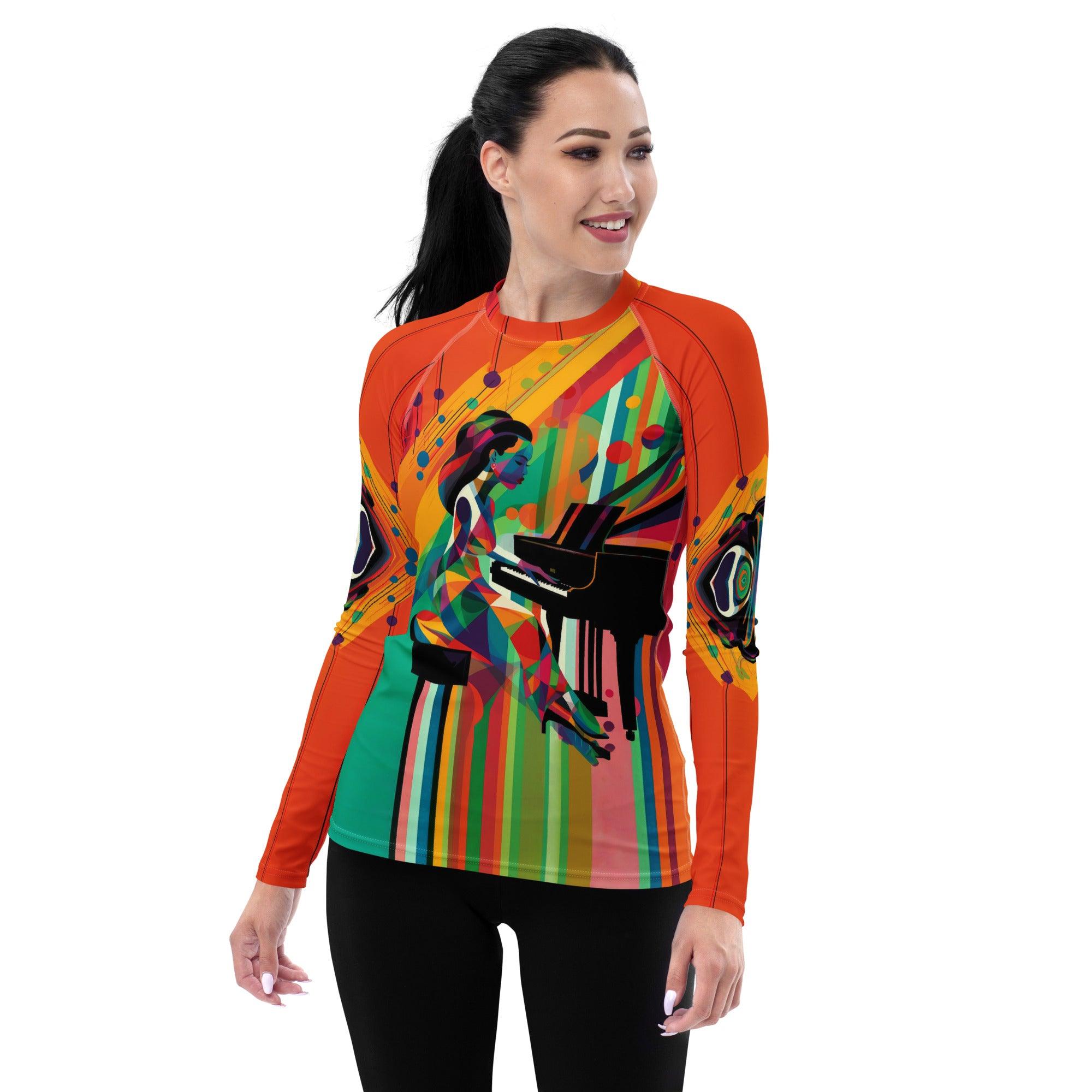 Stylish Serenade Women's All-Over Print Rash Guard - Beyond T-shirts