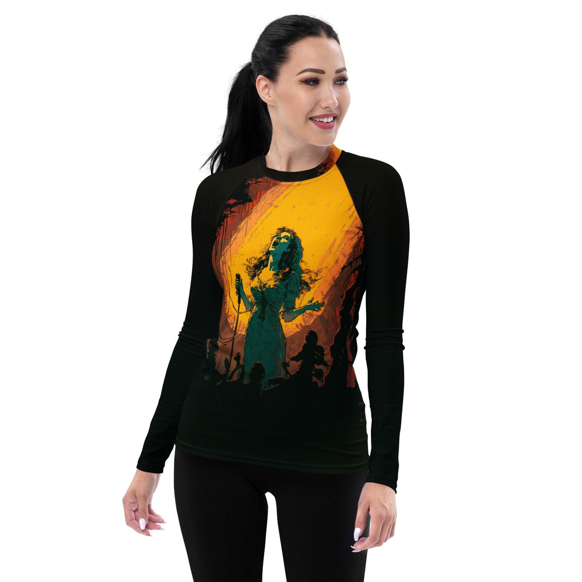 Rock the Waves in our Women's Music Lover Rash Guard - Beyond T-shirts