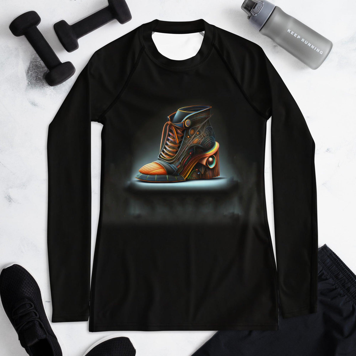 Cosmic Catalyst Futuristic Shoes Women's Rash Guard - Beyond T-shirts