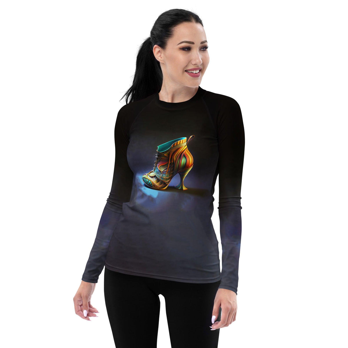 Nebula Stride Futuristic Shoes Women's Rash Guard - Beyond T-shirts