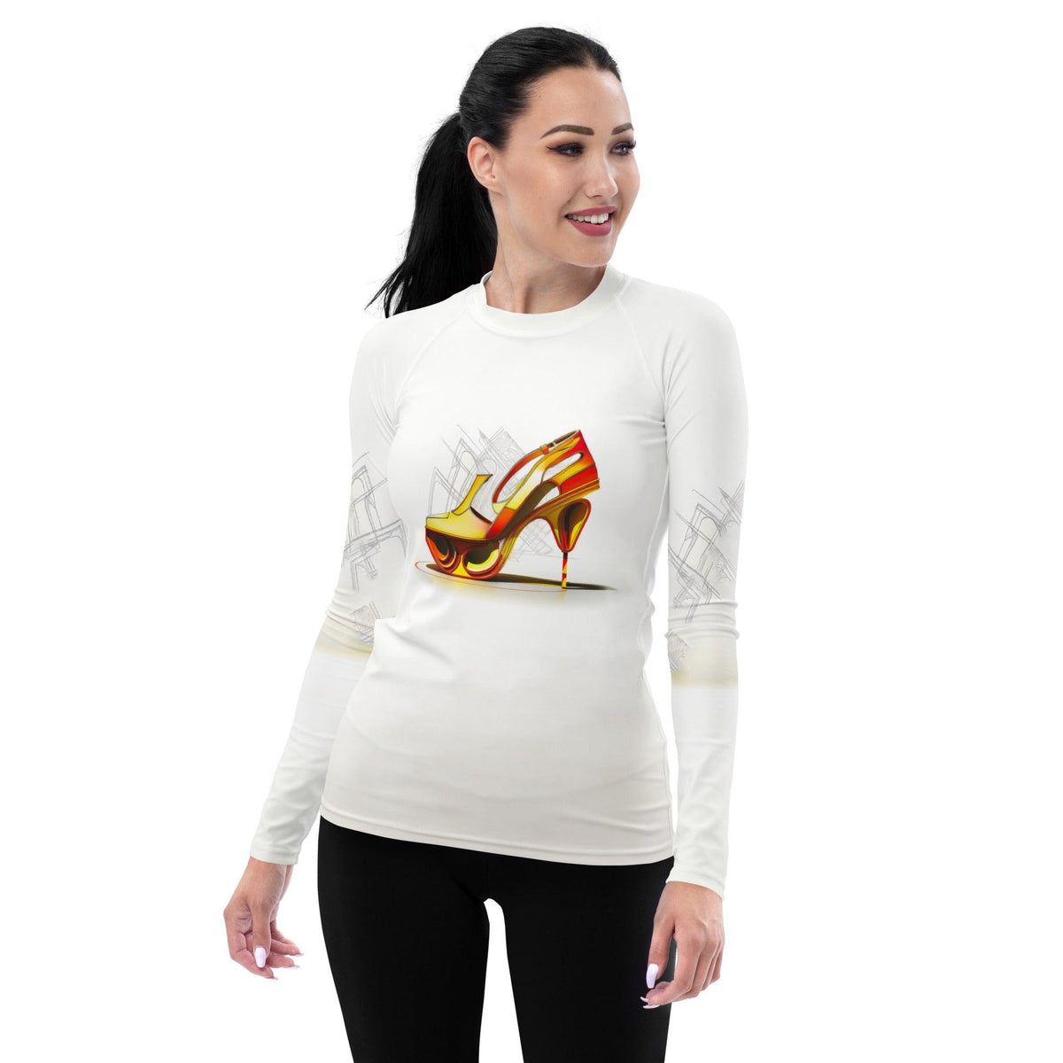 Quantum Elegance Futuristic Shoes Women's Rash Guard - Beyond T-shirts