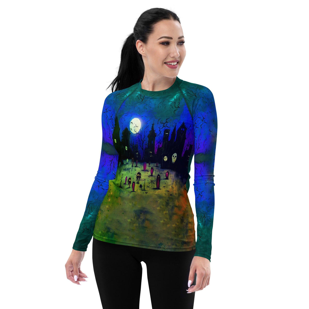 Full Moon Frights Halloween Women's Rash Guard - Beyond T-shirts