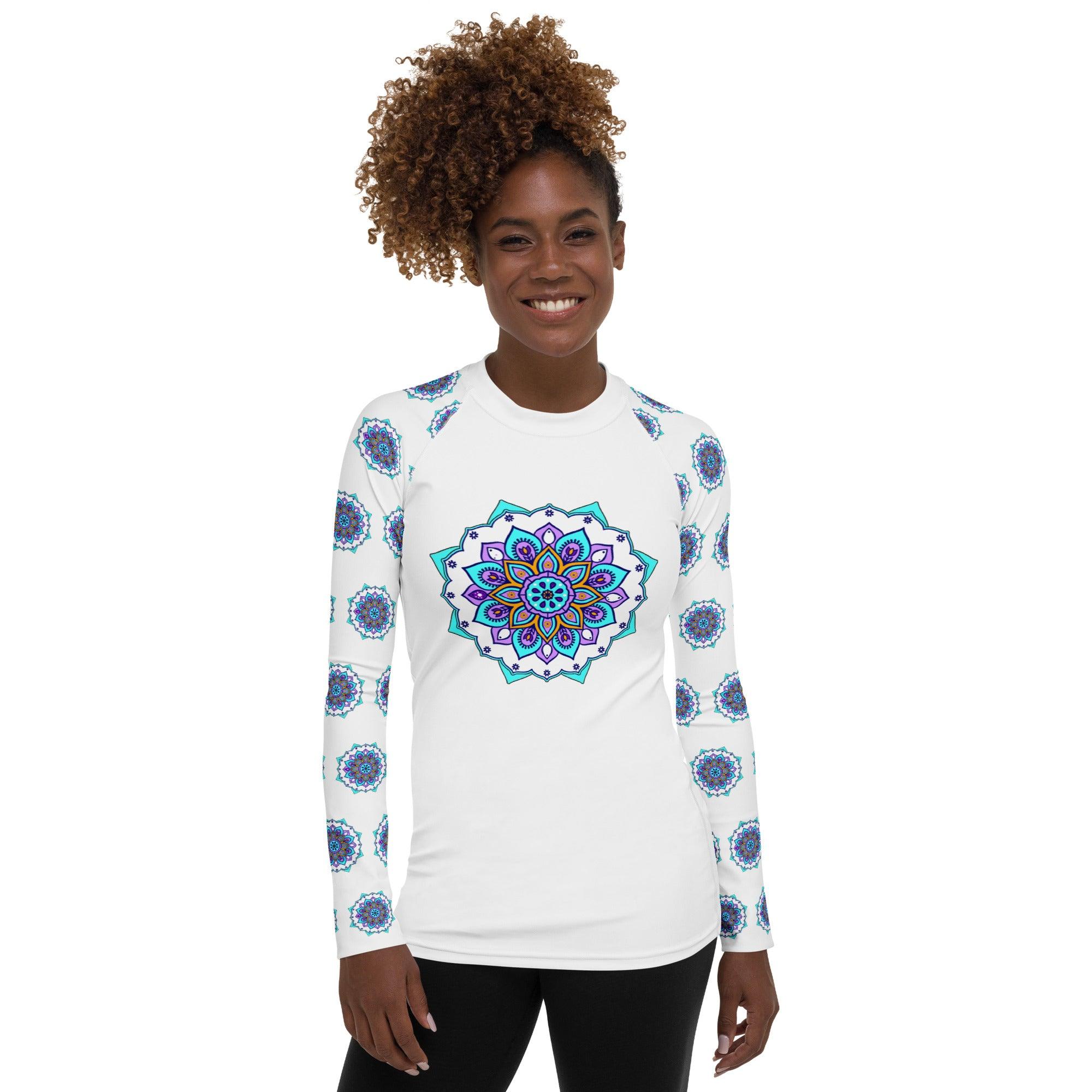 Tranquil Watercolor Mandala Women's Rash Guard - Beyond T-shirts