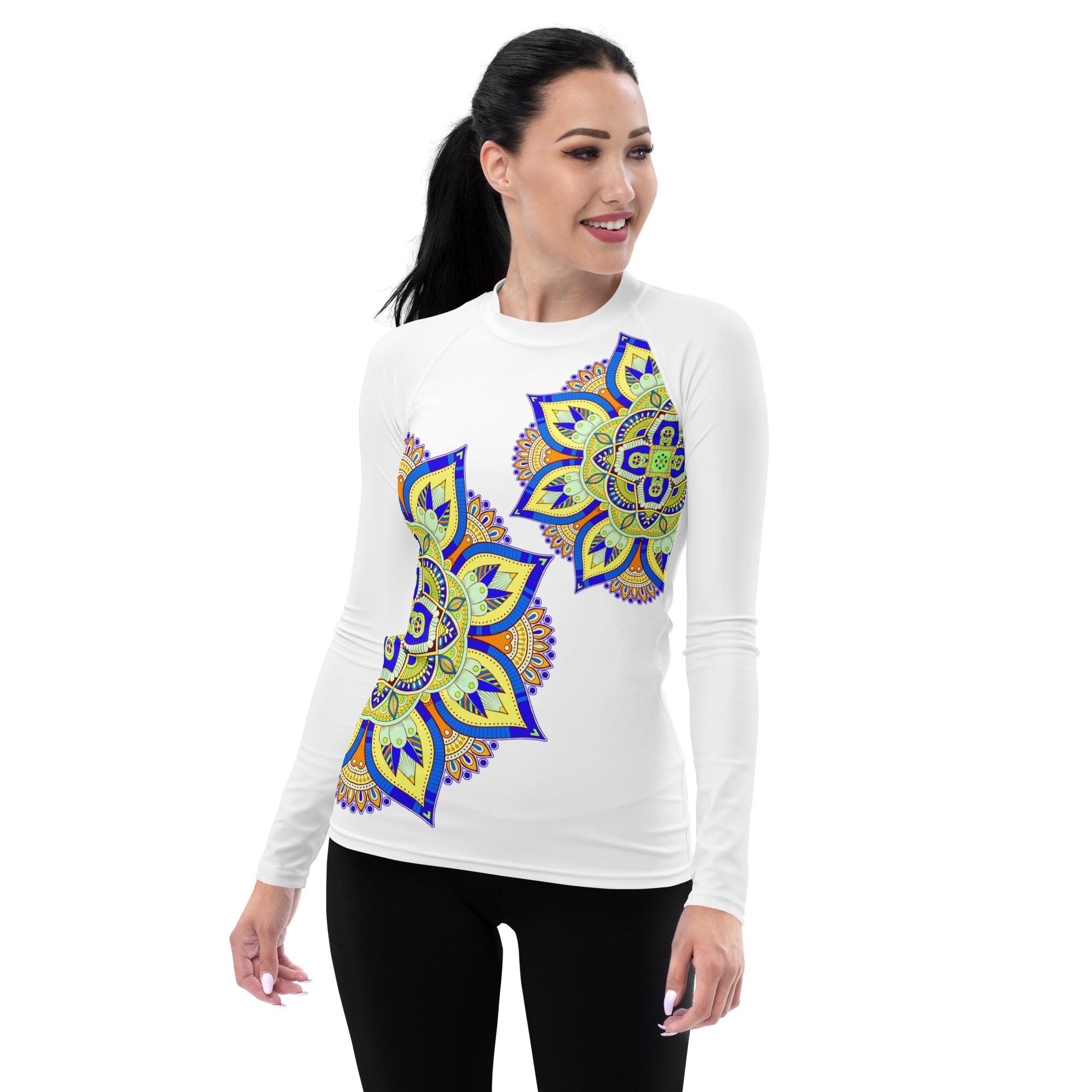 Serene Lotus Mandala Women's Rash Guard for Tranquil Sun Protection ...