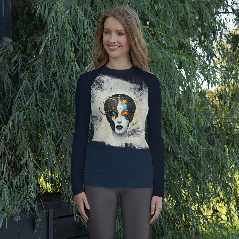 Abstract Goddesses in Harmony: Women's Painting Rash Guard - Beyond T-shirts