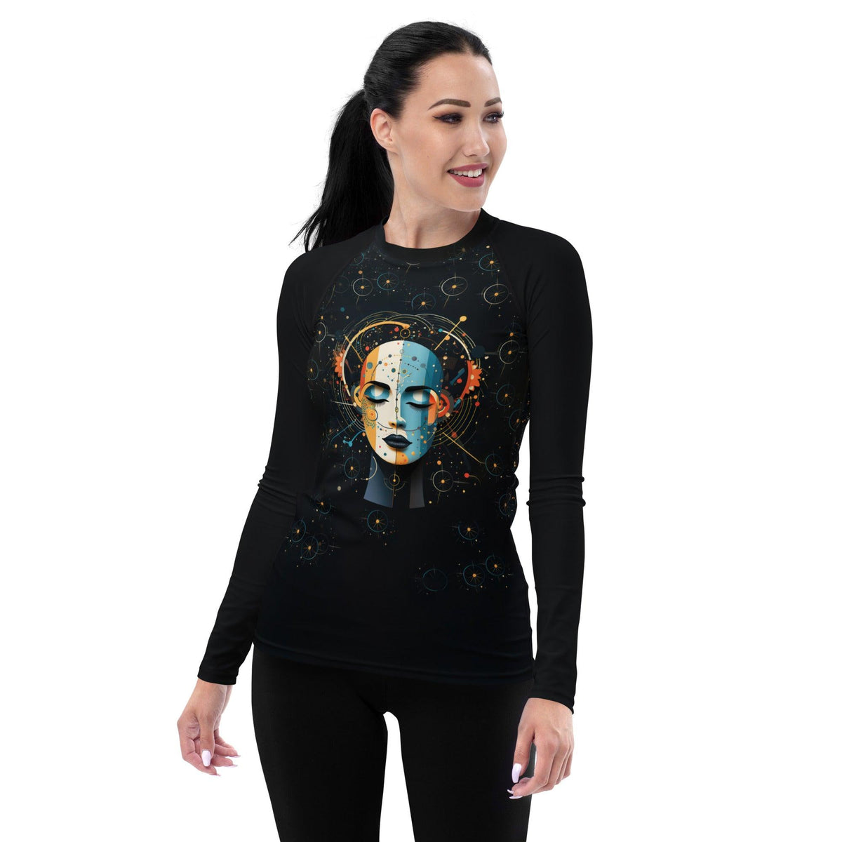 Abstract Elegance: Women's Art Rash Guard - Beyond T-shirts