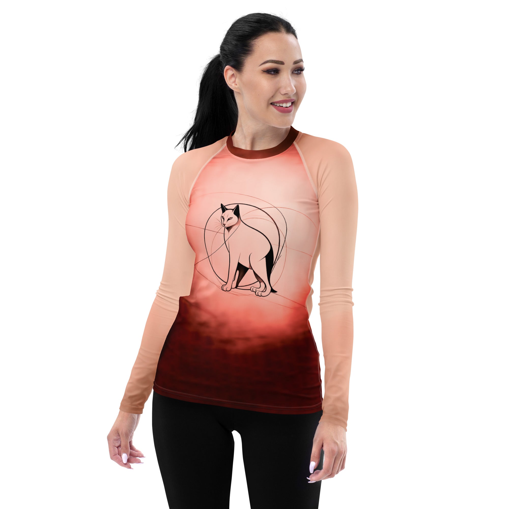 Cat Rash Guard Trendy Tails And Whiskers Women's Rash Guard | Stylish Cat-Inspired ...