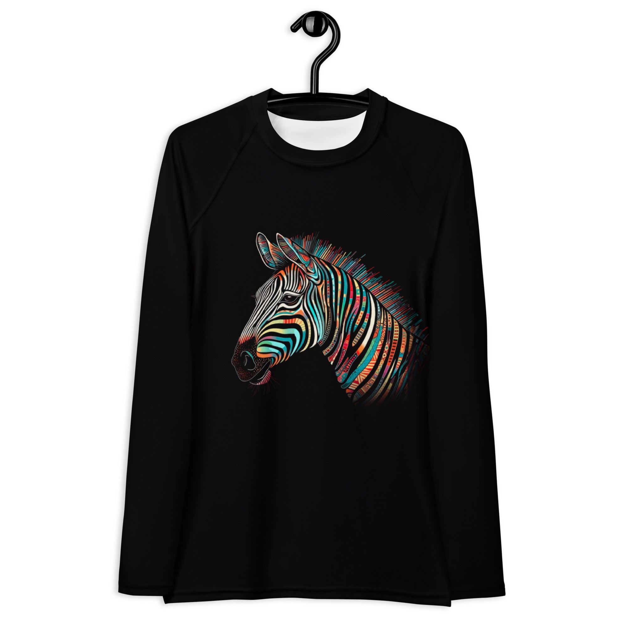 Wild Elegance: Zebra Print Women's Rash Guard