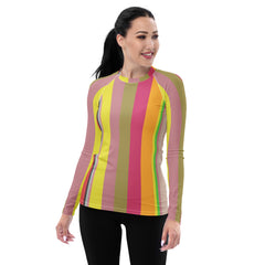 Psychedelic Prism Colorful Stripe All-Over Print Women's Rash Guard