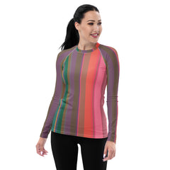 Electric Sunrise Colorful Stripe All-Over Print Women's Rash Guard