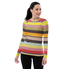 Vibrant Watercolor Strokes Colorful Stripe Women's Rash Guard