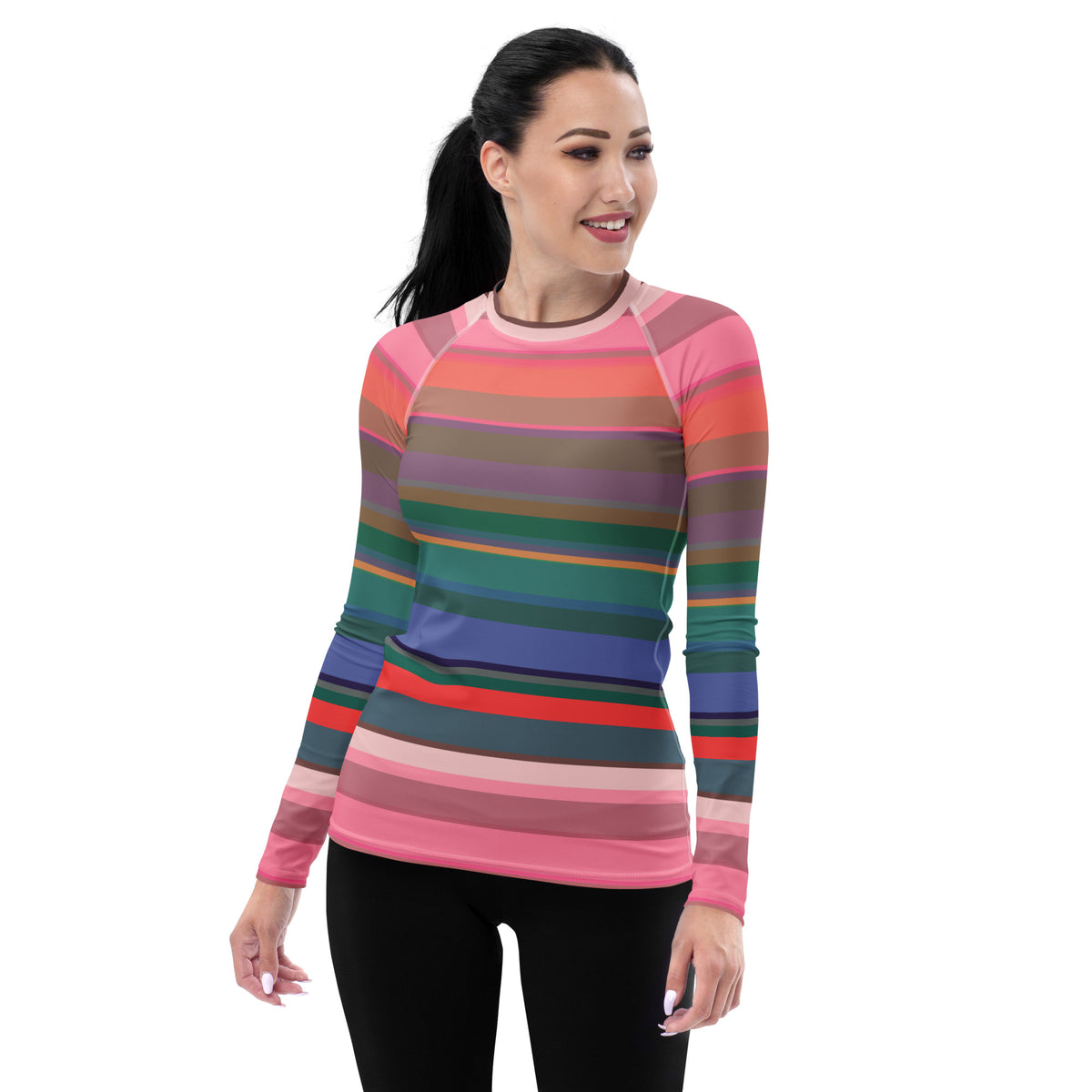 Retro Rainbow Blast Colorful Stripe All-Over Print Women's Rash Guard