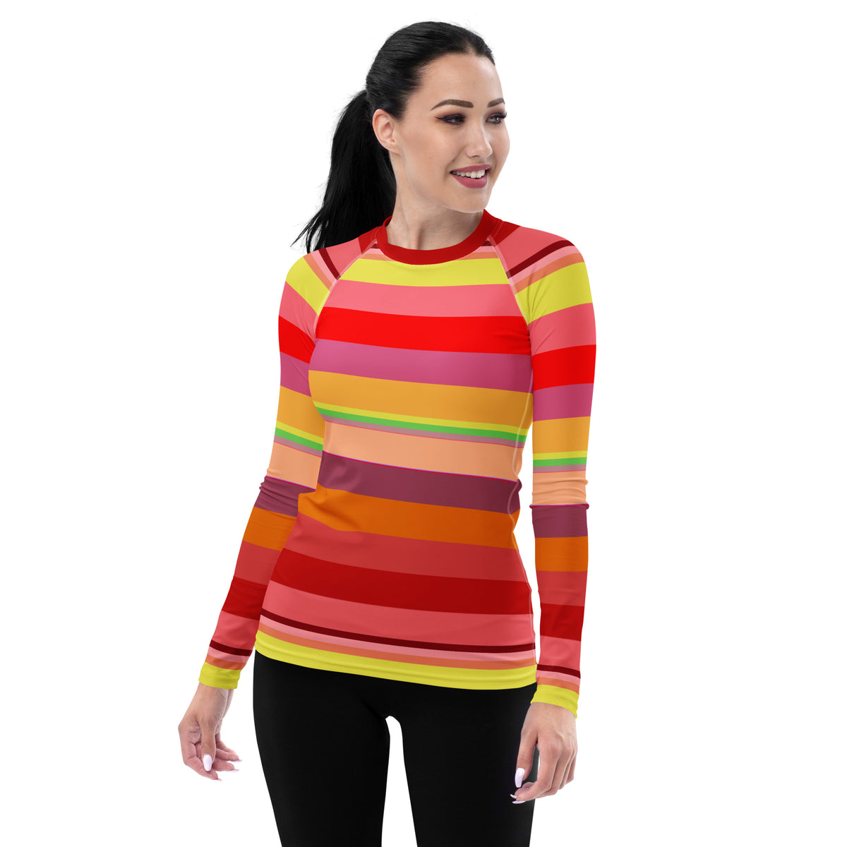 Summer Sunset Hues Colorful Stripe All-Over Print Women's Rash Guard