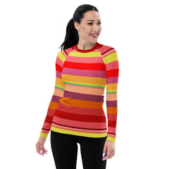 Summer Sunset Hues Colorful Stripe All-Over Print Women's Rash Guard