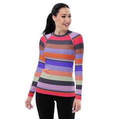 Carnival Confetti Colorful Stripe All-Over Print Women's Rash Guard