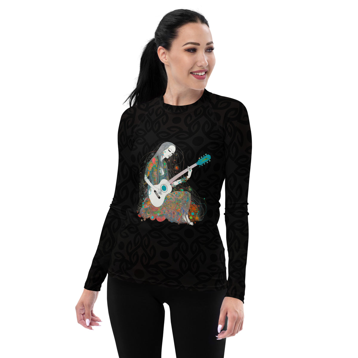 Comic Burst pattern on Women's Rash Guard front view