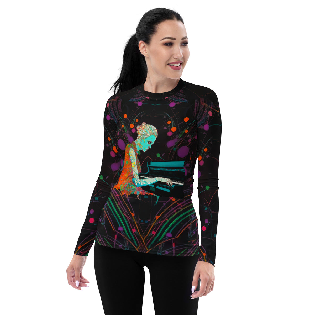 Dynamic Doodle Rash Guard for Women - Colorful Swimwear Design