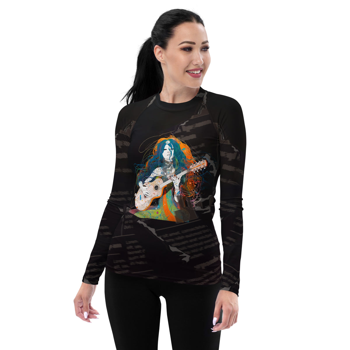 Retro Pop Women's Rash Guard front view on model