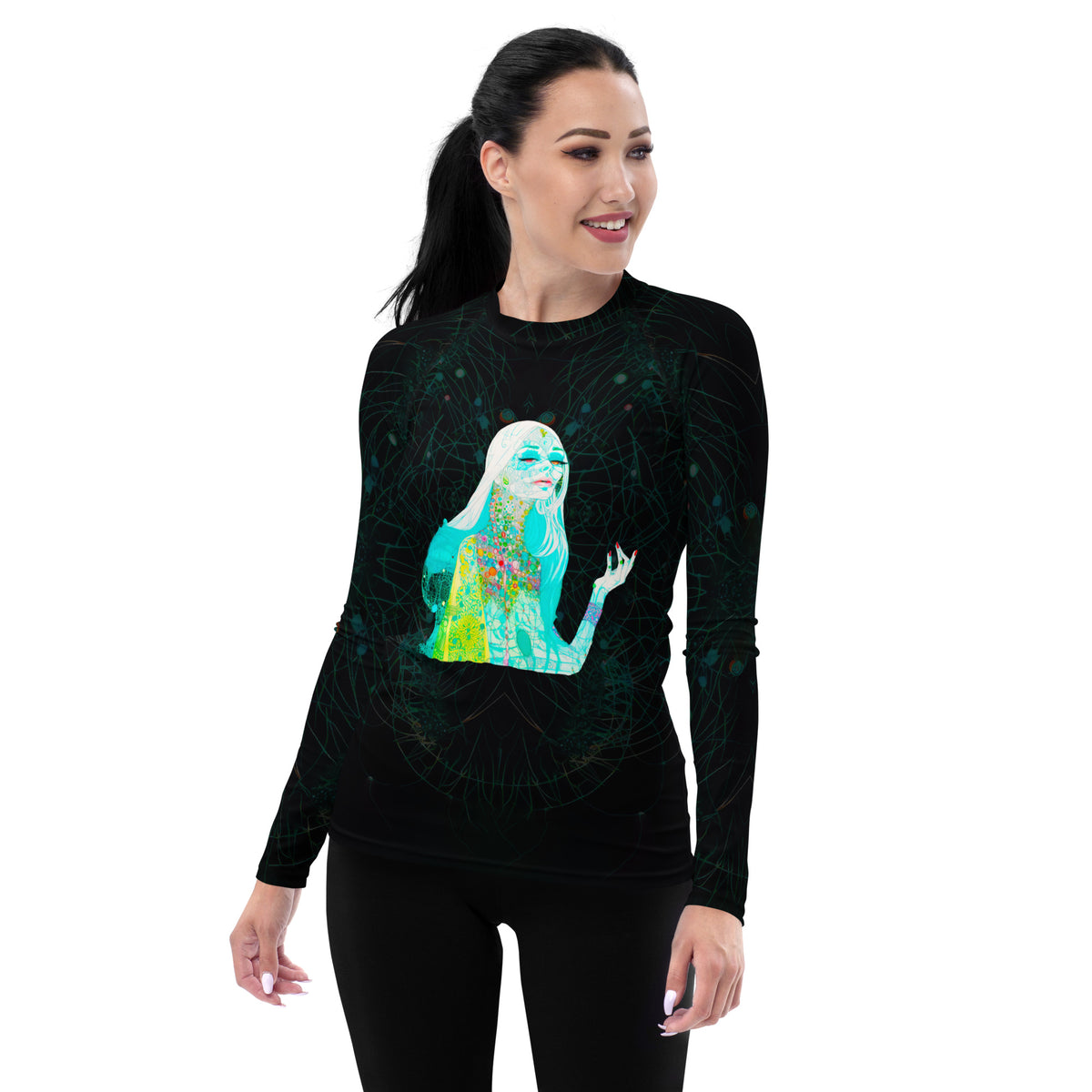 Colorful Pop Art Popcorn Women's Rash Guard front view