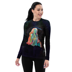 Whimsical Wonder Women's Rash Guard front view on model