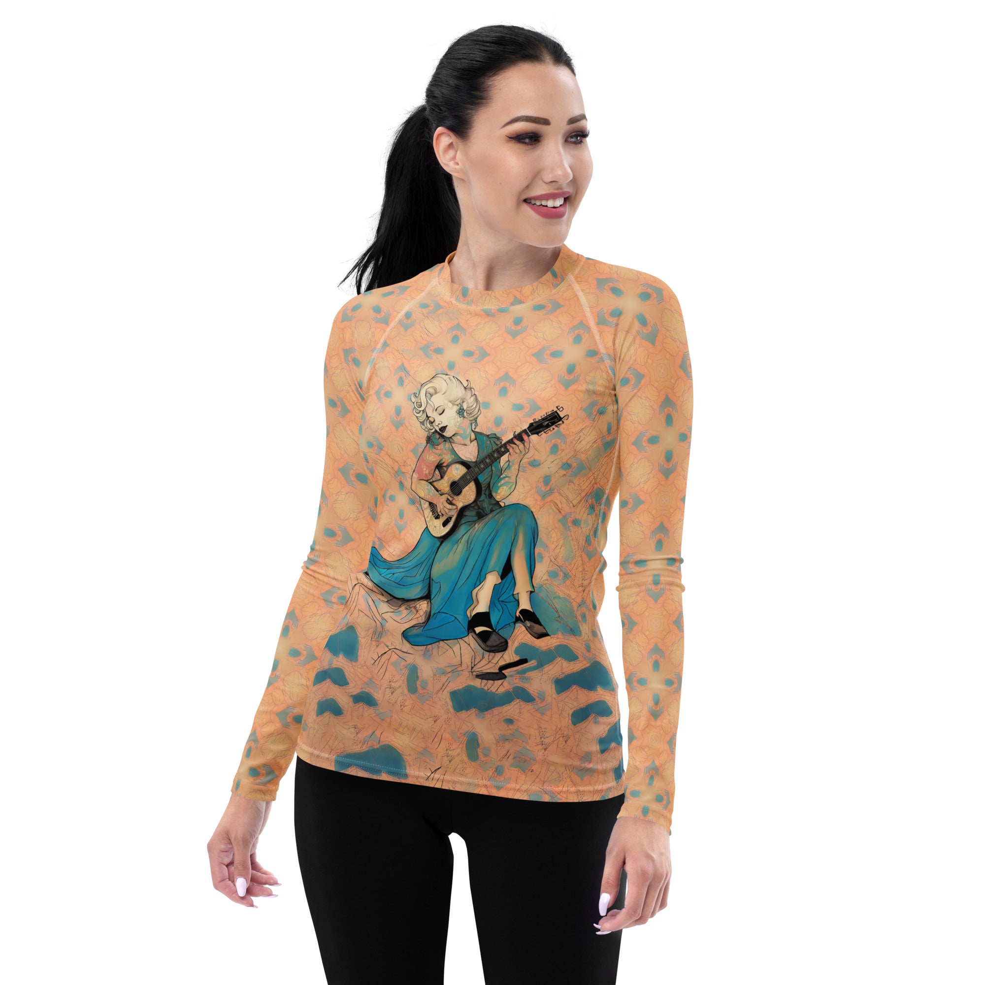 Close-up of Meadow Melody Women's Rash Guard design