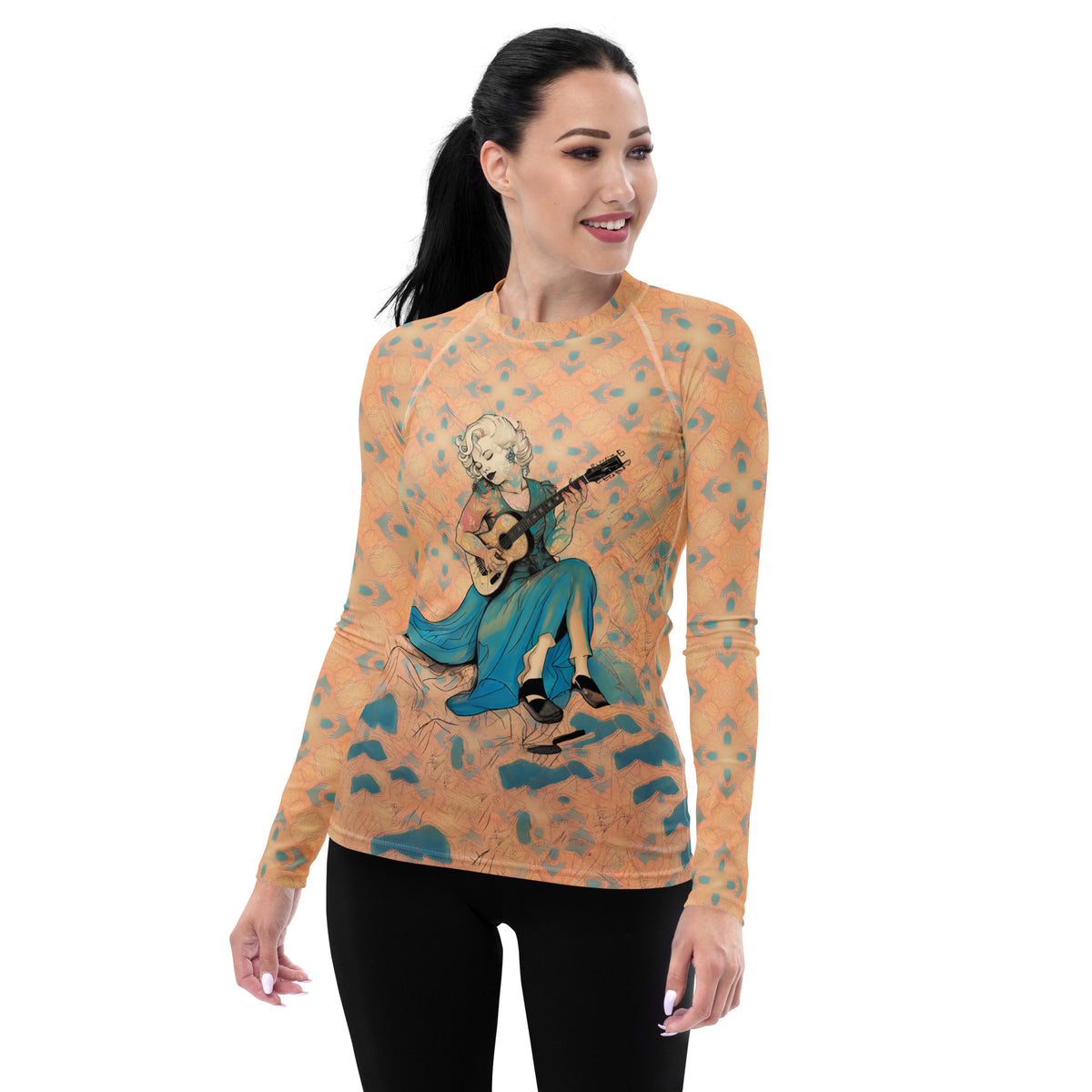 Close-up of Meadow Melody Women's Rash Guard design