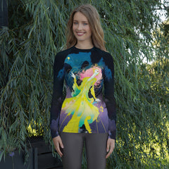 Blossom Breeze Printed Women's Rash Guard in a surfing session.